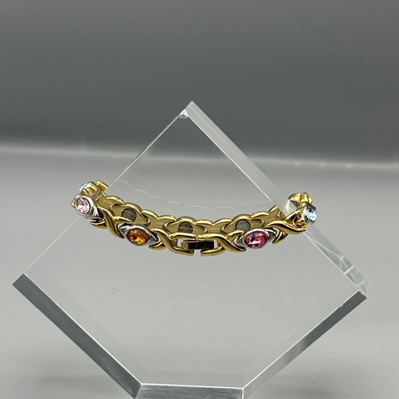 Gold Tone Multicolor Gemstone Bracelet - Picture 2 of 3